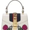 Gucci White Embroidered Leather Web Sylvie Mini