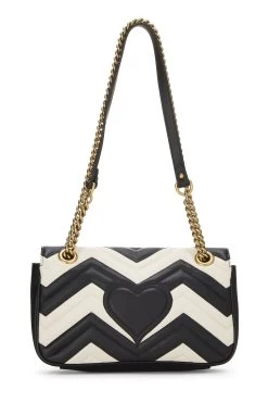 Gucci Black & White Leather GG Marmont Shoulder Bag Small -Fashion clothing QFBJWX1LWH012 4