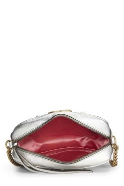 Gucci Silver Leather & Faux Pearl GG Marmont Crossbody Small -Fashion clothing QFBJWX28VH002 6