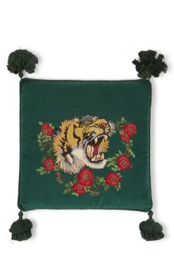 Gucci Green Velvet Tiger Cushion