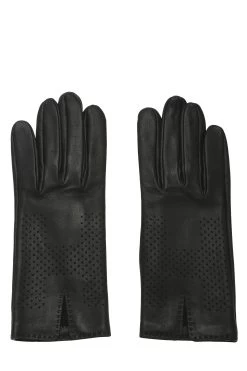 Hermès Black Perforated Lambskin Gloves