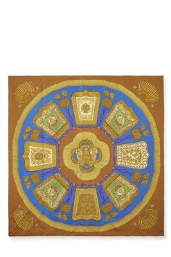 Hermès Brown & Multicolor 'Poste Et Cavalerie' Silk Scarf 90