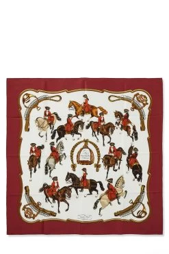 Hermès Burgundy & Multicolor 'Reprise' Silk Scarf 90