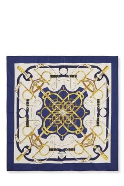 Hermès Blue & Multicolor 'Eperon D'Or' Silk Scarf 90