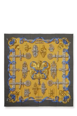 Hermès Grey & Multicolor 'Ferronnerie' Silk Scarf 90