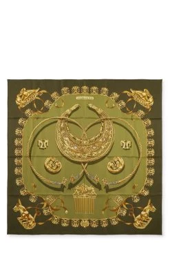 Hermès Green & Multicolor 'Les Cavaliers D'Or' Silk Scarf 90