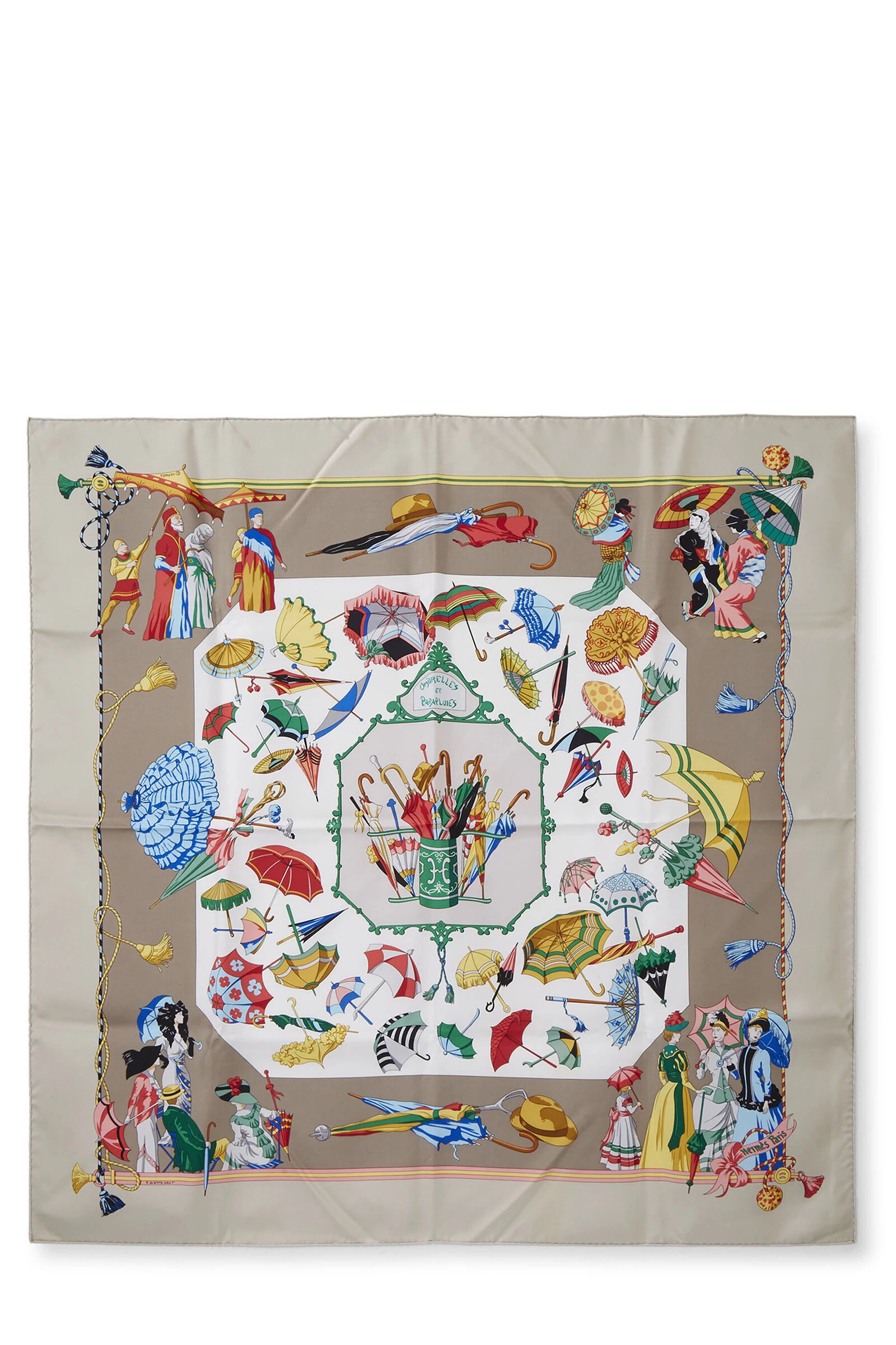 Hermès Beige & Multicolor 'Ombrelles Et Parapluies' Silk Scarf 90 1 Hermès Beige & Multicolor 'Ombrelles Et Parapluies' Silk Scarf 90