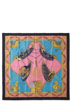 Hermès Black & Multicolor 'Les Bissone De Venise' Silk Scarf 90