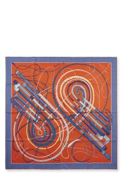 Hermès Blue & Multicolor 'Fouets Et Badines' Silk Scarf 90
