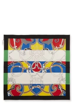 Hermès Black & Multicolor 'L'Instruction Du Roy En L'Exercice' Silk Scarf 90