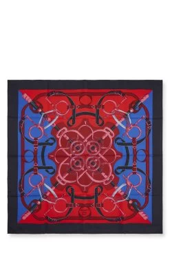 Hermès Navy & Multicolor 'Eperon D'Or' Silk Scarf 90
