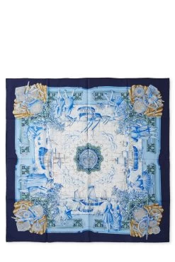 Hermès Blue & Multicolor 'Azulejos' Silk Scarf 90