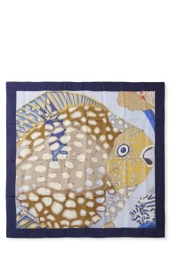 Hermès Navy & Multicolor 'Grands Fonds' Silk Scarf 90