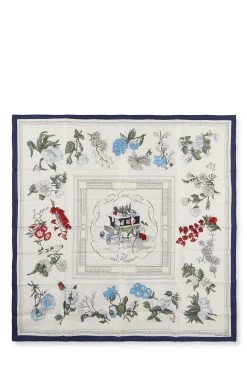 Hermès Navy & Multicolor 'Quai Aux Fleurs' Silk Scarf 90