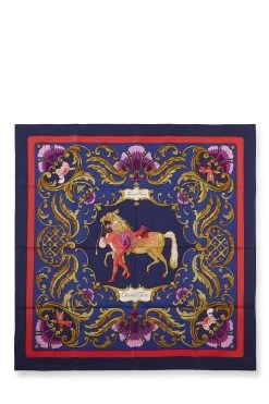 Hermès Navy 'Cheval Turc' Silk Scarf 90