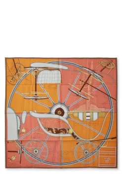 Hermès Orange & Multicolor 'Projet De Voiture Petit' Silk Scarf 90