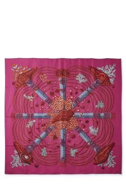 Hermès Pink & Multicolor 'Chemins De Corail' Silk Scarf 90
