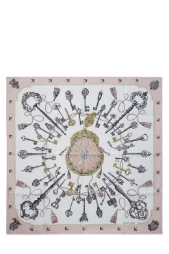 Hermès Pink & Multicolor 'Les Clés' Silk Scarf 90