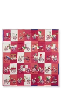 Hermès Pink & Multicolor 'Voitures Exquises' Silk Scarf 90