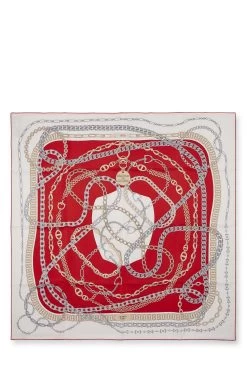 Hermès White & Multicolor 'Reaction En Chaines' Silk Scarf 90
