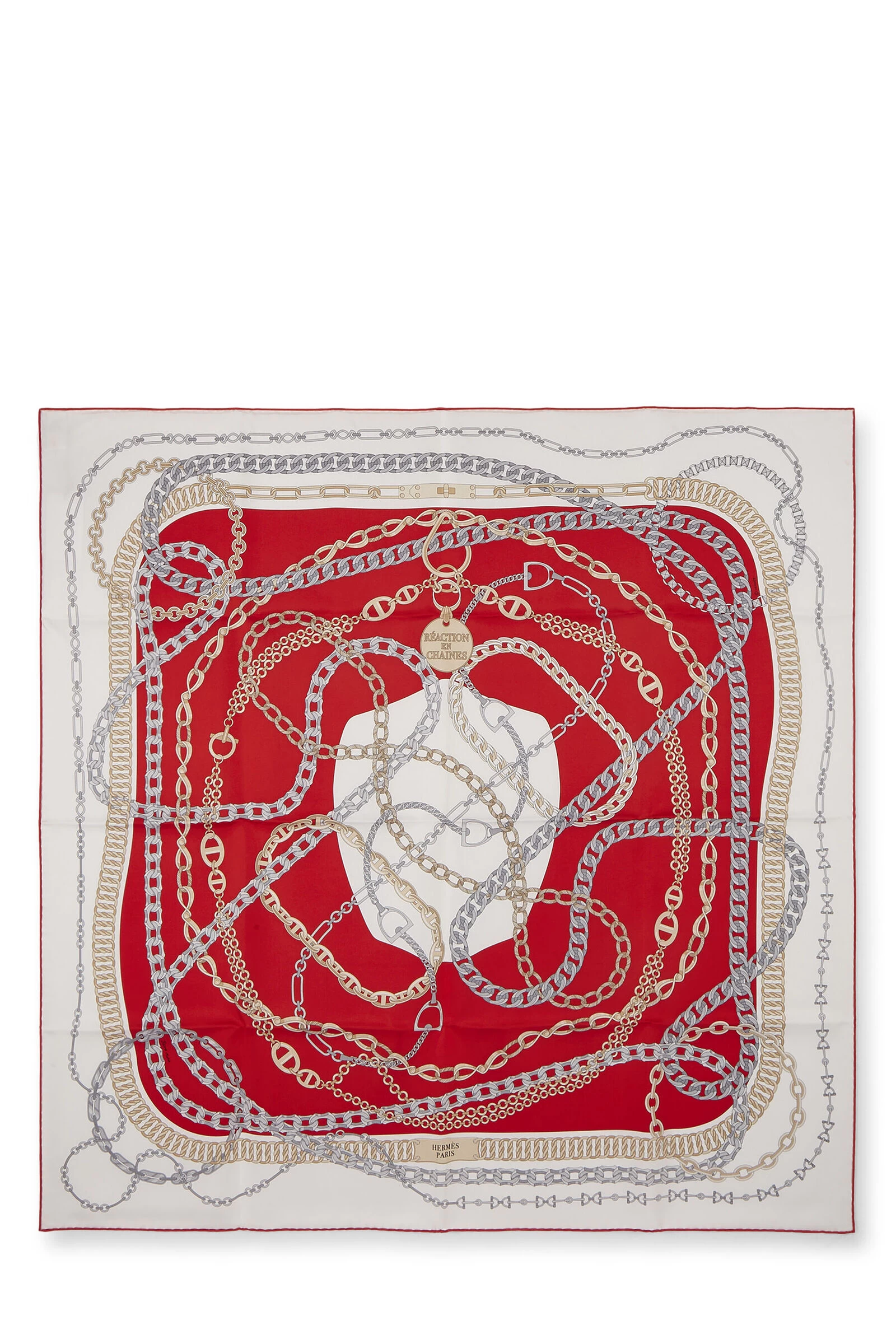 Hermès White & Multicolor 'Reaction En Chaines' Silk Scarf 90 1 Hermès White & Multicolor 'Reaction En Chaines' Silk Scarf 90