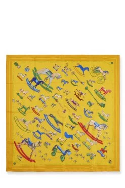 Hermès Yellow & Multicolor 'Raconte-Moi Le Cheval' Silk Scarf 90