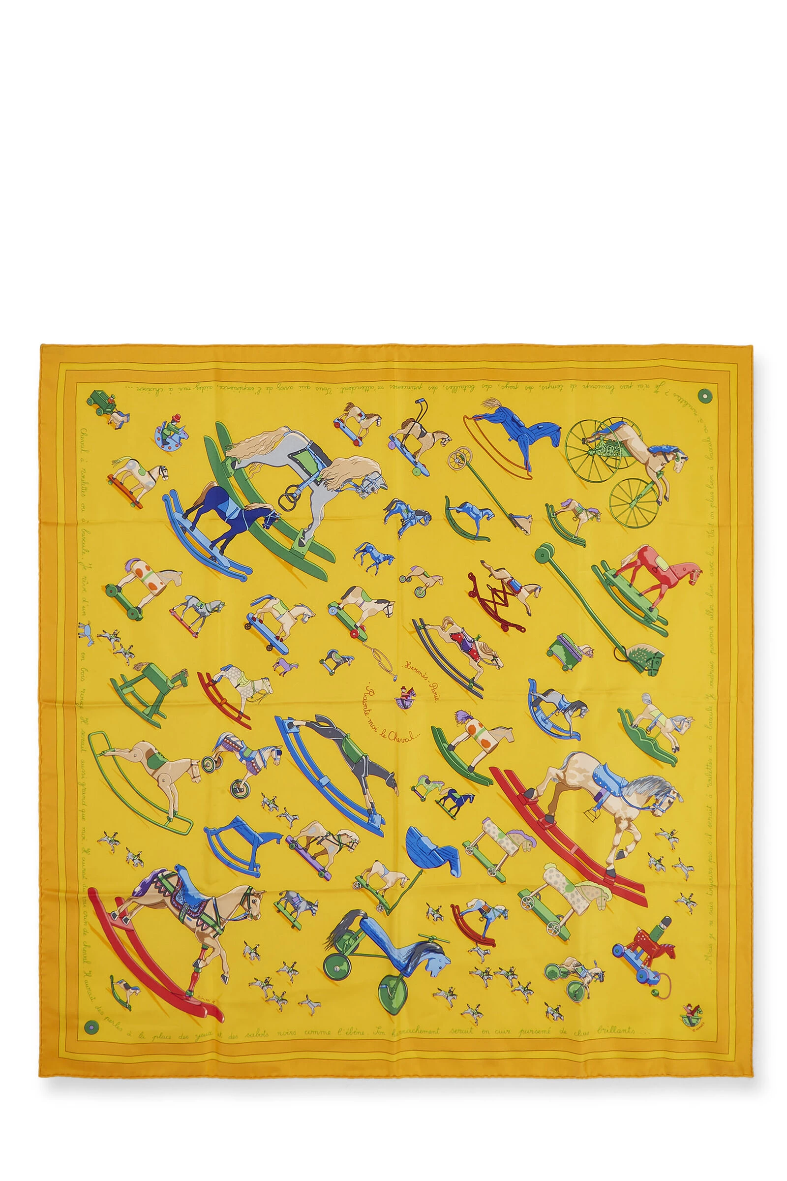 Hermès Yellow & Multicolor 'Raconte-Moi Le Cheval' Silk Scarf 90 1 Hermès Yellow & Multicolor 'Raconte-Moi Le Cheval' Silk Scarf 90