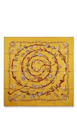 Hermès Yellow 'Alliances Du Monde' Silk Scarf 90