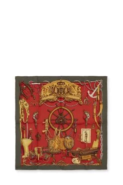 Hermès Green & Multicolor 'Musée' Silk Pocket Square