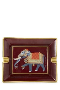 Hermès Burgundy 'Elephant' Porcelain Ashtray