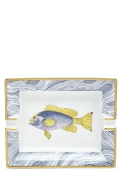 Hermès Blue & Multicolor Porcelain Fish Ashtray