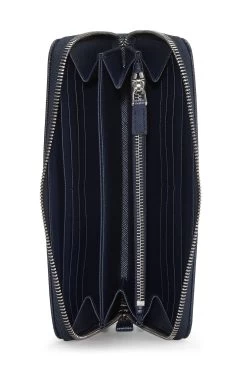 Prada Navy Saffiano Striped Zip Around Wallet -Fashion clothing QNA0HE3RNB001 4