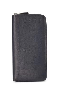 Prada Navy Saffiano Zip Around Wallet