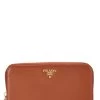 Prada Orange Saffiano Zip Around Wallet