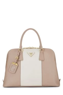 Prada Pink & White Saffiano Leather Promenade Medium