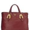 Prada Red Calfskin Convertible Buckle Handbag
