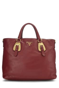 Prada Red Calfskin Convertible Buckle Handbag
