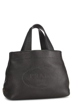 Prada Black Vitello Daino Perforated Logo Handbag