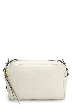 Prada White Calfskin Logo Camera Bag