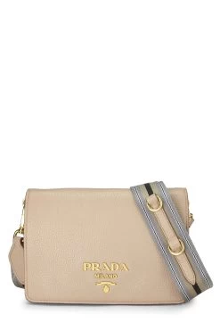 Prada Beige Vitello Daino Double Strap Crossbody Bag