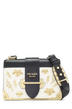 Prada White Leather Studded Cahier Crossbody